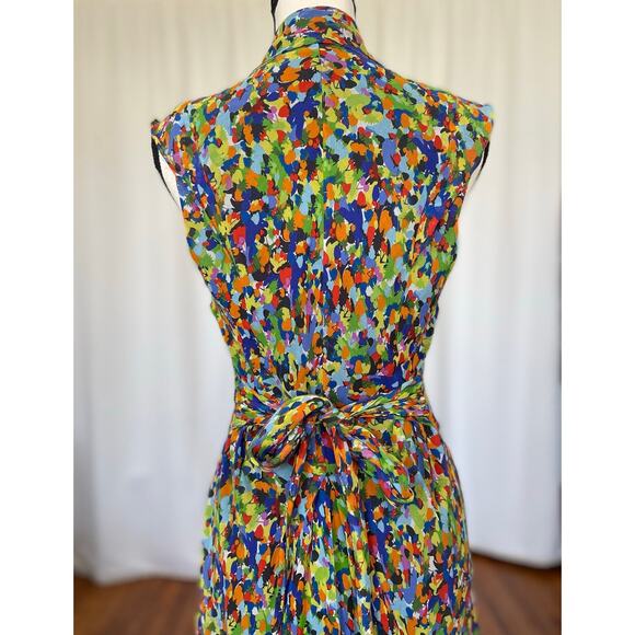 Y2K Stefanel Silk Fruit Print High-Low Dress Size S / M Belted Button Front - Picture 7 of 11
